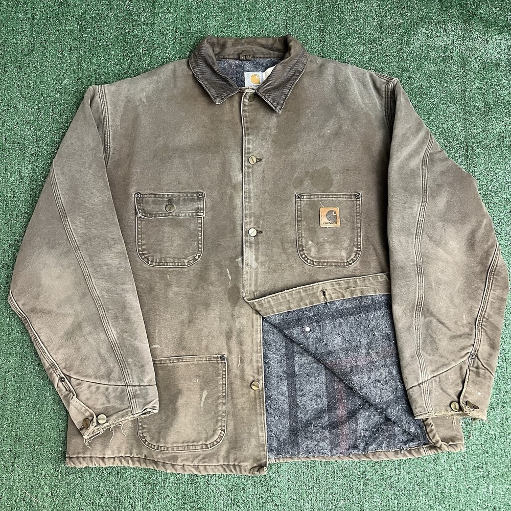 Vintage Carhartt C02 CHT Chore Coat Jacket 2XL Tall Brown Blanket Lined USA Made
